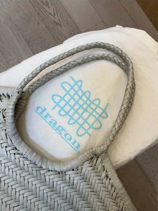 Dragon Diffusion Large Woven Leather Tote Bag Ivory Cream Handwoven - Picture 4 of 6